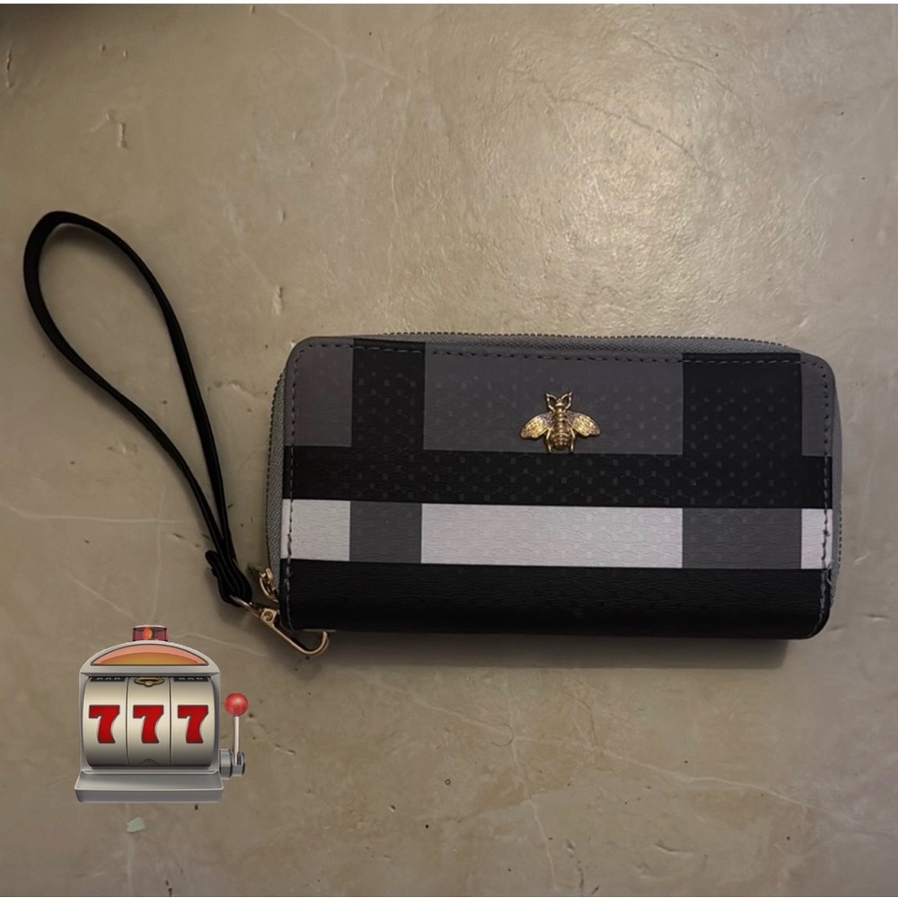 Black and Gray Wallet with Gold Bee Accent